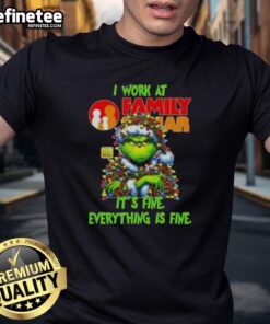 Good Grinch Christmas Tree T-shirt from Family Dollar, featuring 'It's Fine Everything Is Fine' slogan in festive design.