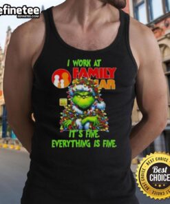 Good Grinch Christmas Tree tank top from Family Dollar, showcasing humorous holiday spirit with 'It's Fine' design.