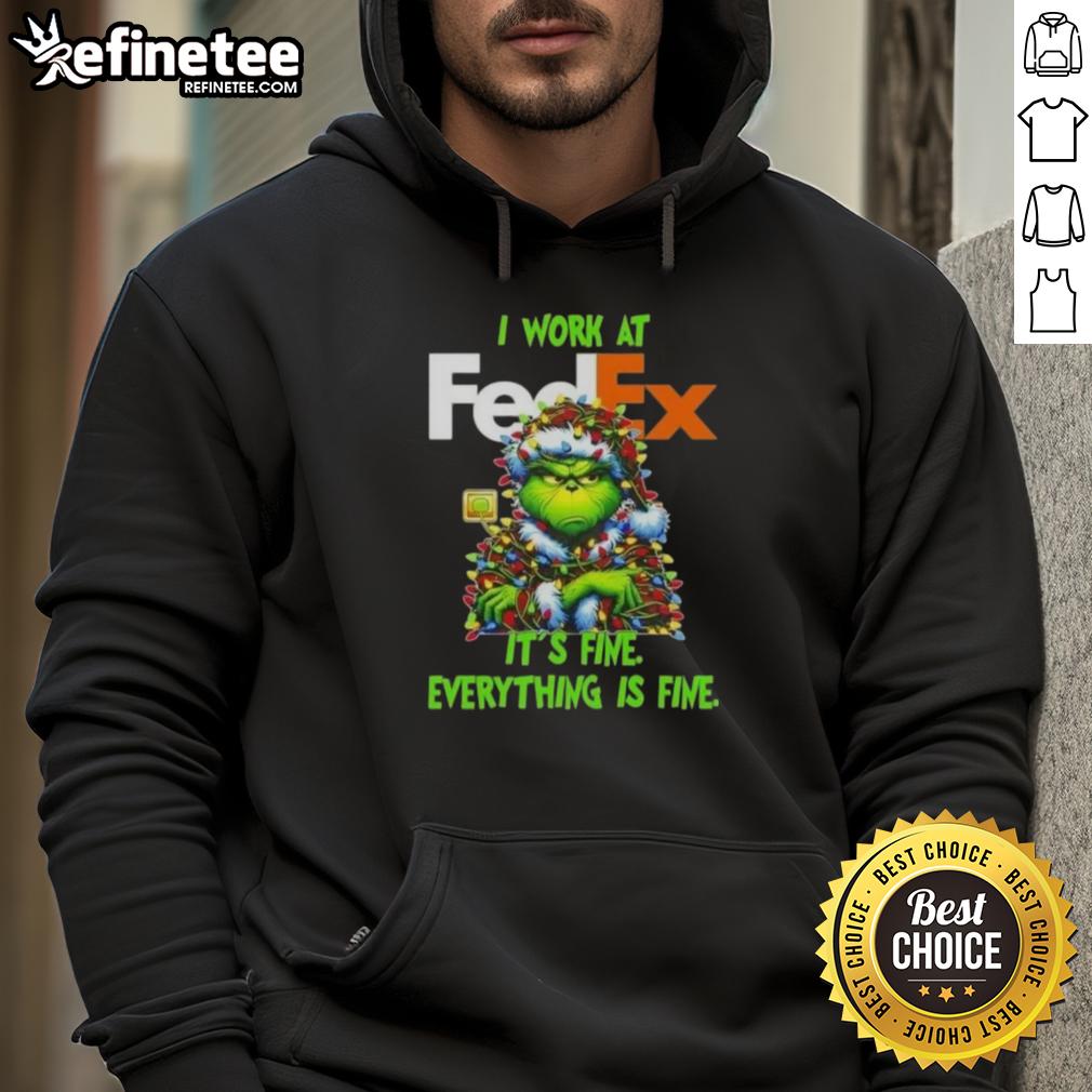 good-grinch-christmas-tree-x-fedex-i-work-at-its-fine-everything-is-fine-hoodie Cozy 'Good Grinch Christmas Tree' hoodie featuring 'I work at it's fine, everything is fine' design, perfect for holiday cheer.