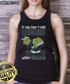 Good Grinch X Green Bay Packers Christmas tank top featuring 'Merry Kiss My Ass' design for festive fans.