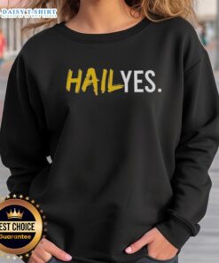 Good Hail Yes Michigan Wolverines Football Sweatshirt in navy blue, showcasing team pride and a cozy design for fans.