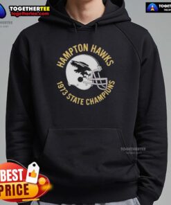 Alt Text: Good Hampton Hawks 1973 State Champions hoodie featuring a vintage helmet design, perfect for sports fans and collectors.