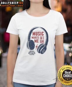 Good headphone music tee for ladies, showcasing the uplifting power of music to enhance mood and well-being.