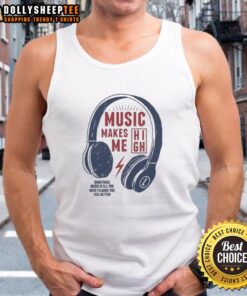 Good headphone music tank top design promoting the uplifting power of music for better moods and well-being.