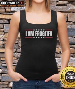 Good I Am Frogtifa Portland Frog Protest Tank Top featuring a vibrant frog design, perfect for eco-conscious fashion lovers.