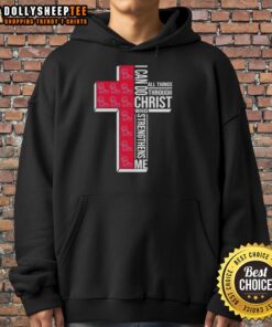Good I Can Do All Things Through Christ Who Strengthens Me Ole Miss Football Cross Hoodie in navy blue with logo.