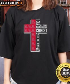 Good I Can Do All Things Through Christ Who Strengthens Me Ole Miss Football Cross Ladies Tee in vibrant colors.