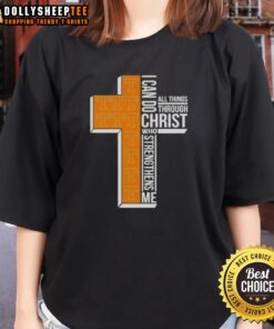 Tennessee Volunteers football cross ladies tee featuring 'I Can Do All Things Through Christ' design.