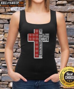 Alt Text: Texas A&M Aggies football cross tank top featuring 'I can do all things through Christ who strengthens me' design.