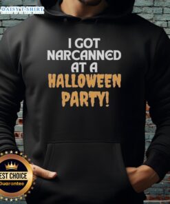 Person wearing a 'Good I Got Narcanned at a Halloween Party' hoodie, showcasing a fun and quirky Halloween fashion statement.