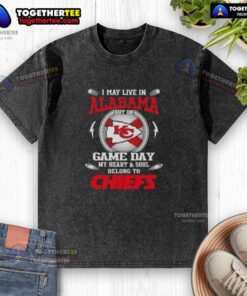 Alt Text: Kansas City Chiefs washed t-shirt, perfect for game day, showcasing team pride while living in Alabama.