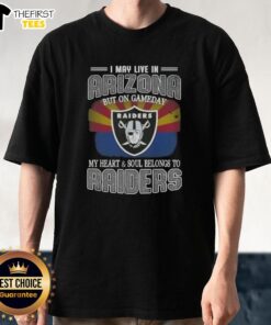 Arizona fan wearing 'Gameday My Heart Belongs to Raiders' T-shirt, showcasing team spirit and loyalty on game day.