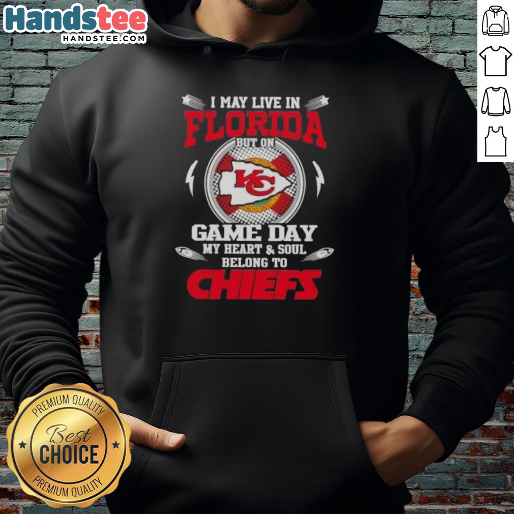 good-i-may-live-in-florida-but-on-game-day-my-heart-and-soul-belongs-to-kansas-city-chiefs-hoodie Kansas City Chiefs hoodie with 'Good I May Live In Florida But On Game Day My Heart Belongs To Chiefs' slogan.