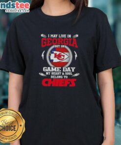 Kansas City Chiefs ladies tee showcasing pride for the team, perfect for game day, despite living in Georgia.