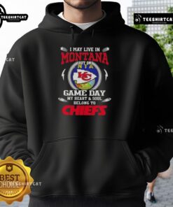 Alt Text: Kansas City Chiefs hoodie, perfect for game day, showcasing pride even while living in Montana.