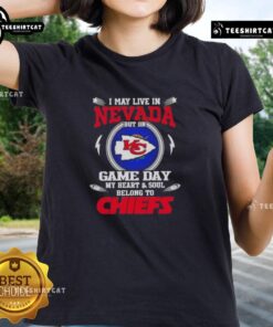 Womens Kansas City Chiefs tee shirt, perfect for game day, showing pride for the Chiefs while living in Nevada.