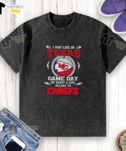 Kansas City Chiefs washed t-shirt, perfect for game day, showcasing team pride while living in Texas.