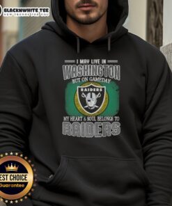 Person wearing a Raiders hoodie, showcasing team pride on game day in Washington. Heart and soul belongs to Raiders.
