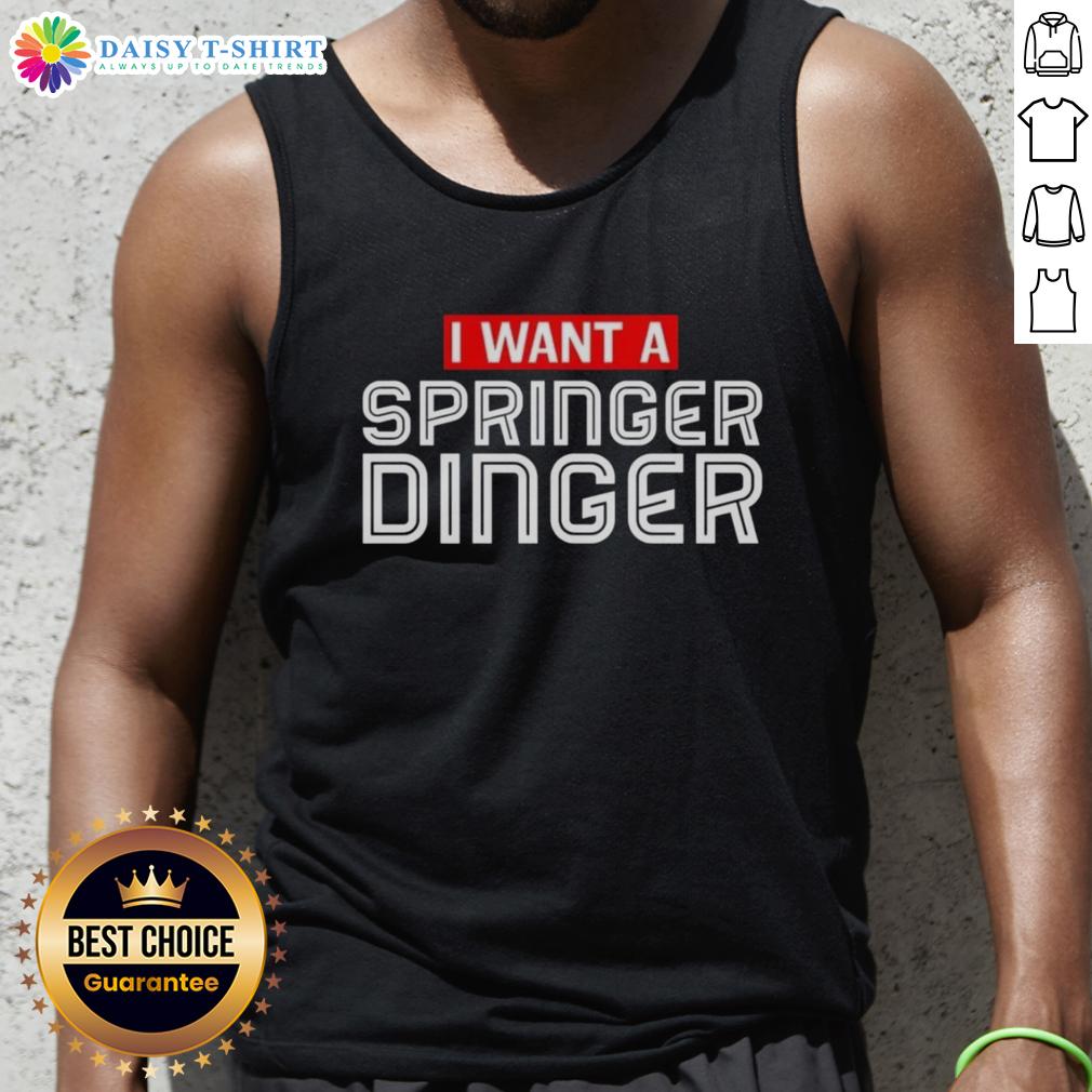 Good I Want A Springer Dinger George Springer Tank Top Good I Want A Springer Dinger tank top featuring George Springer's name and logo in vibrant colors for baseball fans.