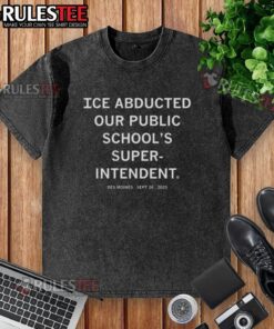 Des Moines public schools superintendent wearing a washed t-shirt, referencing 'Good Ice Abducted' event, Sept 26, 2025.