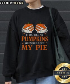 Funny Halloween sweatshirt design with pumpkins and pie, perfect for pumpkin lovers and festive fall fashion.