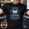 Proud mom wearing a t-shirt that says 'I'm a Proud Mom of a Freaking Awesome Teacher' celebrating her child.