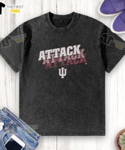 Alt Text: Men's Indiana Hoosiers Attack Attack Attack washed t-shirt in red, showcasing team spirit and casual style.