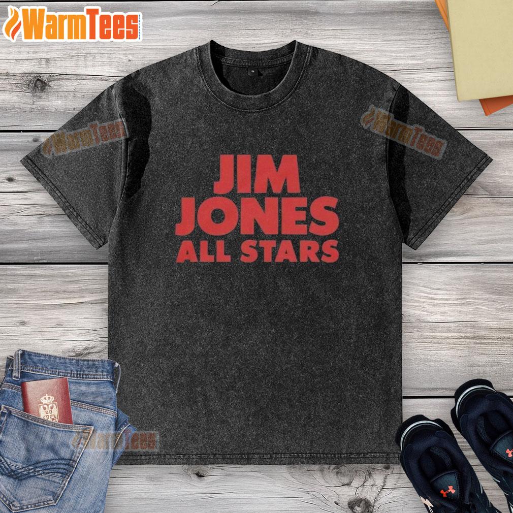 good-jim-jones-all-stars-logo-washed-t-shirt Good Jim Jones All Stars logo on a washed t-shirt, showcasing a vintage design and casual style for fans.