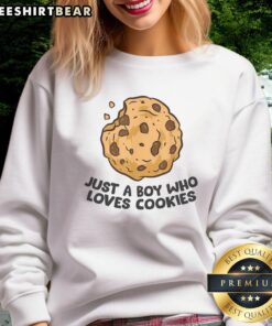 Good Just A Boy Who Loves Cookies Sweatshirt featuring playful design with cookie graphics, perfect for cookie lovers.