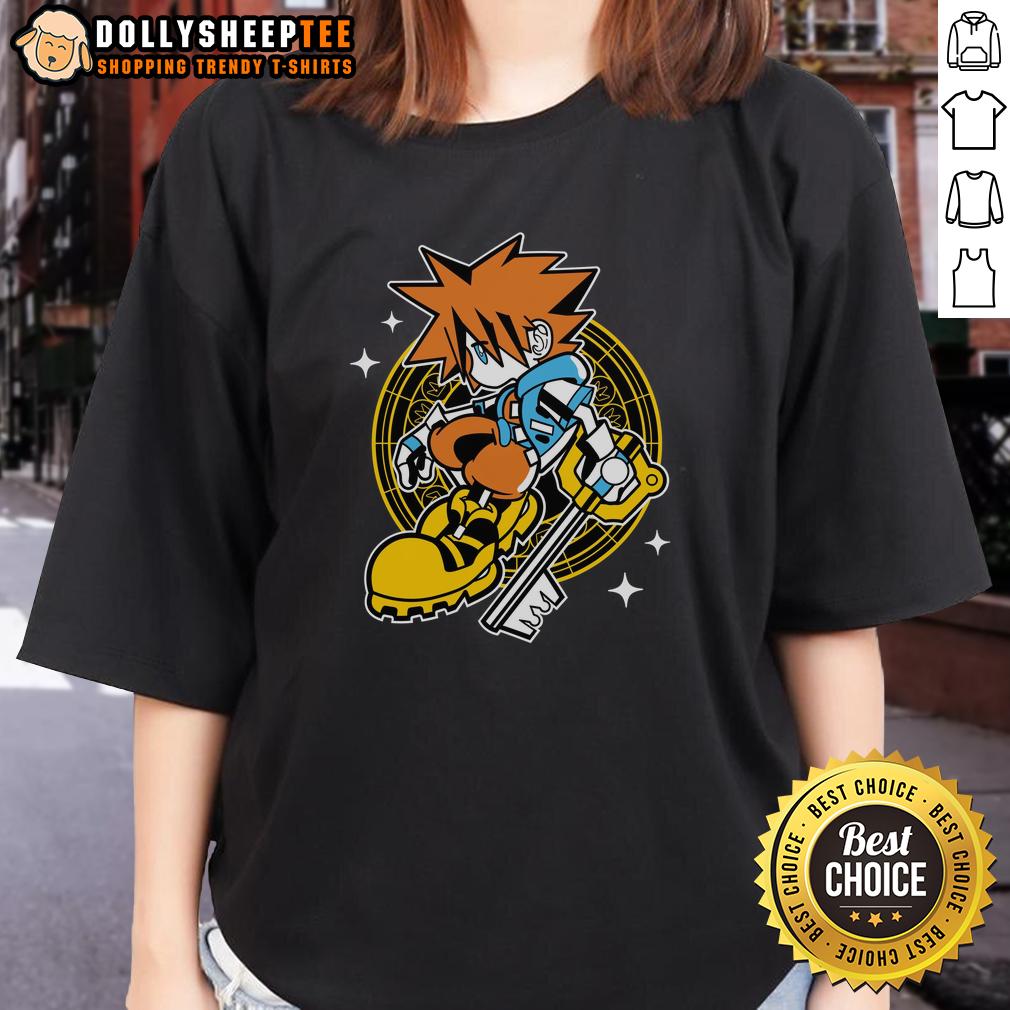 Good Kingdom Heart Sora Kid Ladies Tee Alt Text: Good Kingdom Hearts Sora Kid Ladies Tee featuring vibrant design of Sora from Kingdom Hearts.