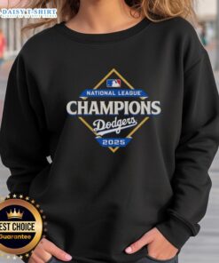Los Angeles Dodgers 2025 National League Champions diamond logo sweatshirt in blue, perfect for fans and collectors.