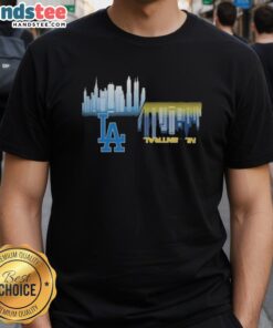 2025 MLB Gameday Schedule T-Shirt featuring Los Angeles Dodgers vs Milwaukee Brewers skyline design.