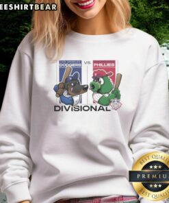 Cozy Los Angeles Dodgers vs Philadelphia Phillies 2025 NL Divisional Series mascot sweatshirt, perfect for fans.