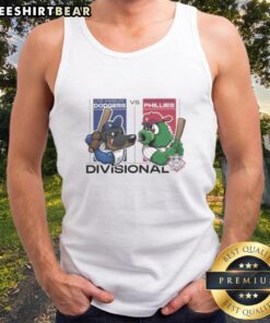 Los Angeles Dodgers vs Philadelphia Phillies 2025 NL Divisional Series mascot tank top featuring vibrant team logos.