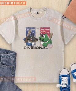 Alt Text: 2025 NL Divisional Series Los Angeles Dodgers vs Philadelphia Phillies mascot washed t-shirt, perfect for fans.