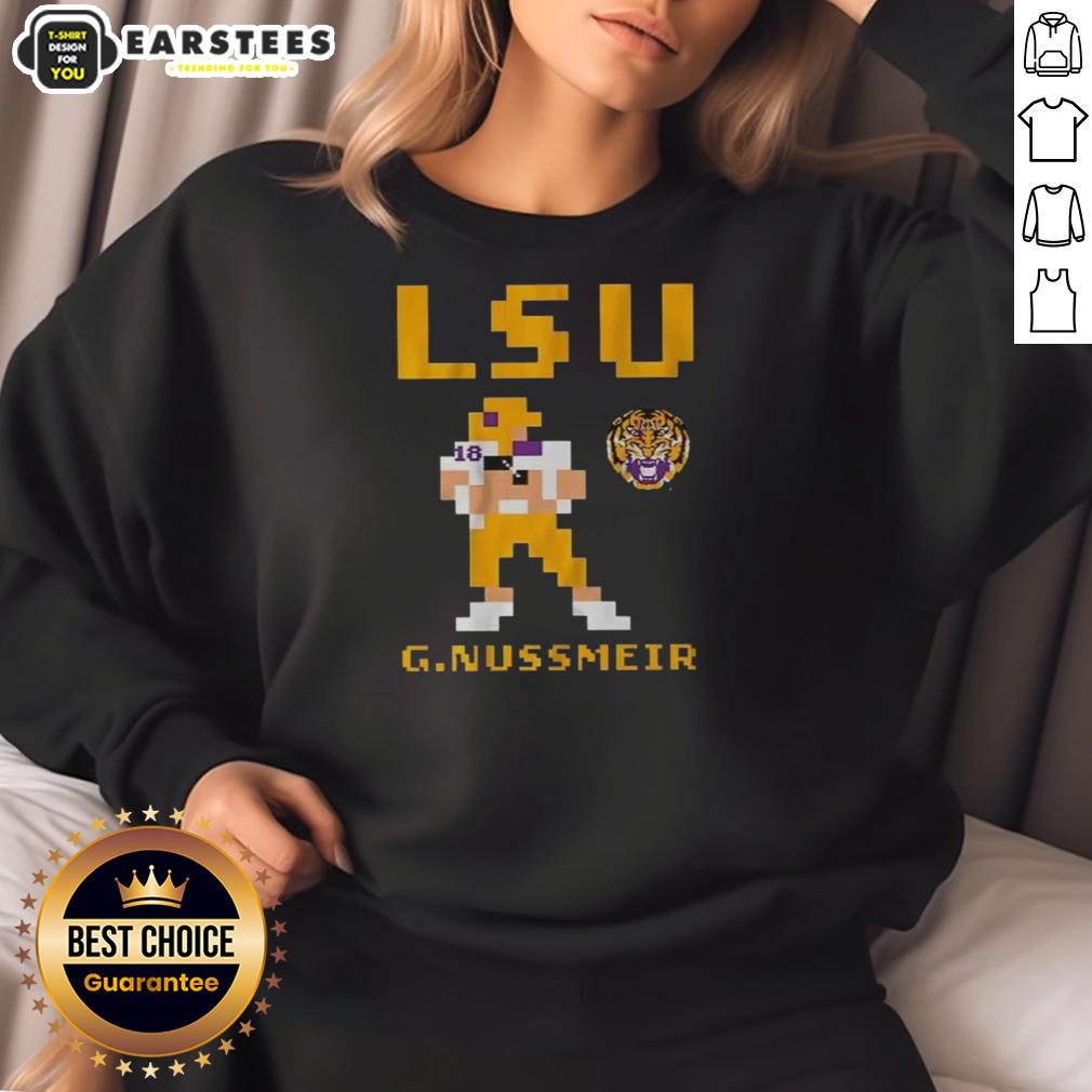 good-lsu-tigers-football-garrett-nussmeier-retro-baller-sweatshirt Garrett Nussmeier wearing a retro LSU Tigers football sweatshirt, showcasing team spirit and vintage style.