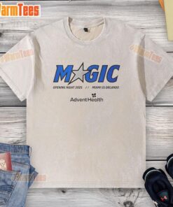 Good Magic Opening Night 2025 Miami vs Orlando washed t-shirt showcasing vibrant team colors and logo.
