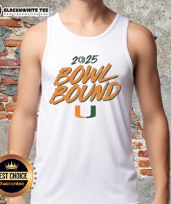 Good Miami Hurricanes Football 2025 Bowl Bound tank top featuring team colors and logo for fans and supporters.