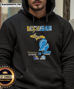 Good Michigan Sports Map hoodie featuring Michigan Wolverines and Detroit Lions designs for game day style.