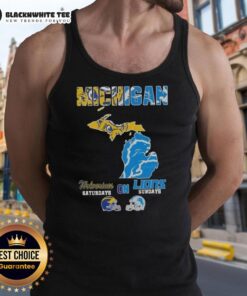 Good Michigan Sports Map tank top featuring Michigan Wolverines and Detroit Lions, perfect for game day outfits.