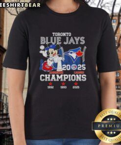 Good Mickey Toronto Blue Jays 2025 American League Champions ladies tee showcasing team spirit and style.