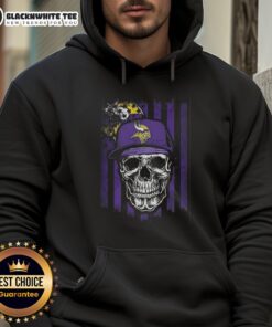 Good Minnesota Vikings NFL Skull Hoodie with American Flag design for football lovers, perfect for game day attire.