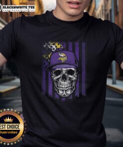 Good Minnesota Vikings NFL Skull American Flag football lover t-shirt design featuring bold graphics and patriotic colors.