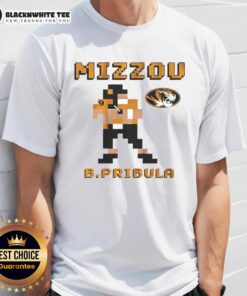 Alt Text: Good Missouri Tigers Football Beau Pribula Retro Baller Pixel T-Shirt featuring vibrant graphics and team colors.