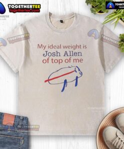 Buffalo Bills washed t-shirt featuring Josh Allen, perfect for fans celebrating their ideal weight and team spirit.