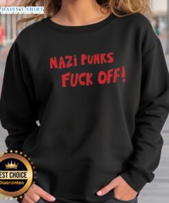 Good Nazi Punks Fk Off sweatshirt featuring bold graphic design for punk fashion enthusiasts and anti-fascist statements.