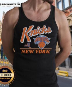 Vintage New York Knicks fly-by tank top showcasing classic team colors and logo, perfect for fans and collectors.