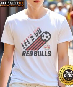 Alt Text: New York Red Bulls 'Let's Go' T-shirt featuring bold graphics, perfect for fans supporting their favorite soccer team.