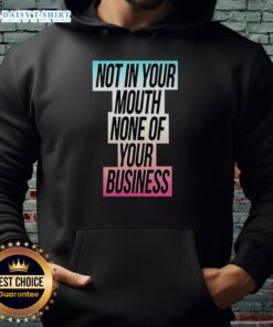 Person wearing a Good-Not-In-Your-Mouth-None-Of-Your-Business Trans Flag Hoodie in a vibrant setting.