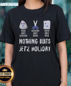Good Nothing Beats Jet 2 Holiday tee featuring rock-paper-scissors graphic for ladies, perfect for casual wear.